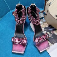 VERSACE HEEL 9.5CM Medusa Chain Nappa Leather Sandals Pink