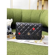 chanel black Lambskin, Enamel & Gold-Tone Metal Wallet on Chain AP3076 2022