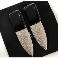 Saint Laurent Smoking Earrings In Silver-Tone Metal With Black Resin And White Crystals 541152