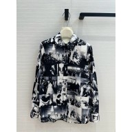 DIOR Black and White Cotton Poplin with Monsieur Dior Patchwork Motif BLOUSE 2024