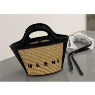MARNI mini logo-embroidered raffia tote black 2023