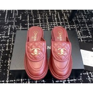 Chanel sheepskin burgundy with CC logo mules 2024 
