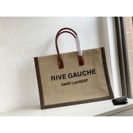 Saint Laurent rive gauche tote bag in linen and leather beige