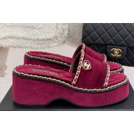 Chanel platform double C with chain slippers Burgundy suede 2025
