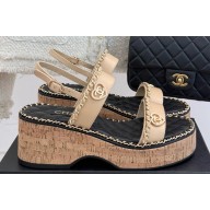 Chanel platform double C with chain sandals beige leather 2025