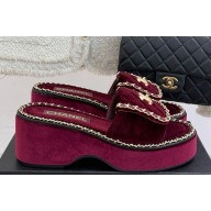 Chanel platform CC Turn Lock with chain slippers Burgundy suede 2025