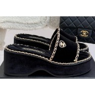 Chanel platform double C with chain slippers Black suede 2025