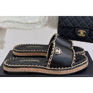 Chanel flat double C with chain slippers black leather 2025