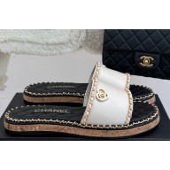 Chanel flat double C with chain slippers white leather 2025