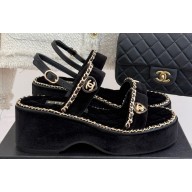 Chanel platform double C with chain sandals Black suede 2025