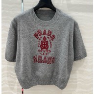 Prada knit intarsia T-shirt grey/Burgundy 2025
