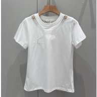 CHLOÉ  Crochet-trimmed cotton-jersey T-shirt white 2025