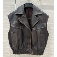 MIU MIU lambskin vest dark brown 2025