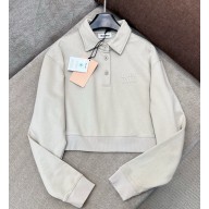 Miu Miu beige cotton fleece polo shirt 2025