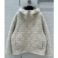 Dior Cannage Zipped Cardigan with Hood Ecru Blended Wool and Cashmere Textured Knit 2025