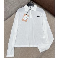 MIU MIU Ribbed jersey polo shirt white MJL050 2025