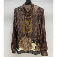 FENDI printed silk shirt  brown 2025