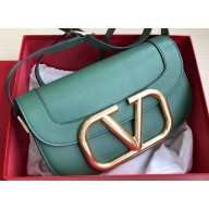 Valentino Supervee Calfskin Crossbody Large Bag Green/Gold 2020