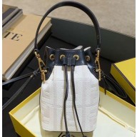 Fendi Canvas Embroidered FF Mon Tresor Mini Bucket Bag White 2020