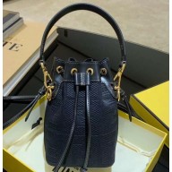 Fendi Canvas Embroidered FF Mon Tresor Mini Bucket Bag Black 2020
