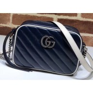 Gucci Diagonal GG Marmont Mini Shoulder Camera Bag 448065 Leather Blue/White 2020