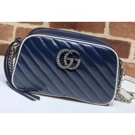 Gucci Diagonal GG Marmont Small Shoulder Camera Bag 447632 Leather Blue/White 2020