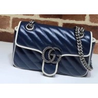Gucci Diagonal GG Marmont Mini Shoulder Bag 446744 Blue/White 2020