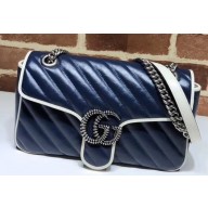 Gucci Diagonal GG Marmont Small Shoulder Bag 443497 Blue/White 2020