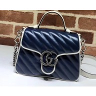 Gucci Diagonal GG Marmont Mini Top Handle Bag 583571 Blue/White 2020