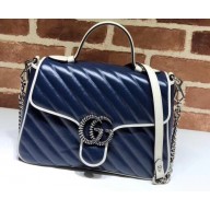 Gucci Diagonal GG Marmont Small Top Handle Bag 498110 Blue/White 2020