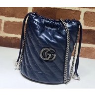 Gucci Diagonal GG Marmont Double G Mini Bucket Bag 575163 Blue/White 2020