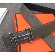 Hermes Rythme Reversible Leather Belt Gray