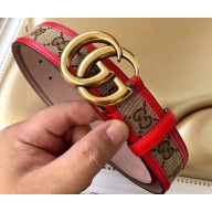 Gucci Width 3.5cm GG Canvas Belt with Double G Buckle Red