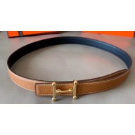Hermes Width 2.4cm Mors H Reversible Leather Belt Black/Brown