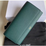 Celine Large Flap Wallet in Grained Calfskin Green
