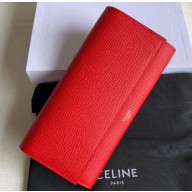 Celine Large Flap Wallet in Grained Calfskin Red