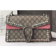 Gucci Dionysus Small Shoulder Bag 400249 GG Canvas Crystals Pink