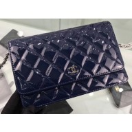 Chanel Wallet On Chain WOC Bag in Patent Leather Navy Blue/Silver