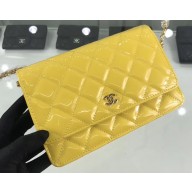 Chanel Wallet On Chain WOC Bag in Patent Leather Yellow/Gold
