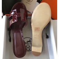 Hermes Heel 5cm Oasis Slipper Sandals in Patent Calfskin Burgundy