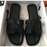 Hermes Oran Flat Slipper Sandals Crystal 02