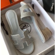 Hermes Heel 5cm Oasis Slipper Sandals Crystal 06