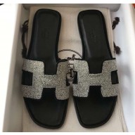 Hermes Oran Flat Slipper Sandals Crystal 07