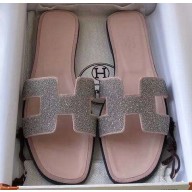 Hermes Oran Flat Slipper Sandals Crystal 09