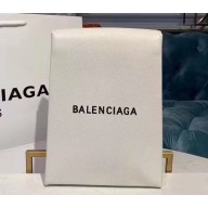 Balenciaga Logo Grained Calfskin Pouch Clutch Bag White