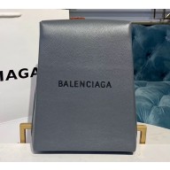 Balenciaga Logo Grained Calfskin Pouch Clutch Bag Gray