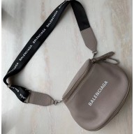 Balenciaga Logo Crossbody Bag with Canvas Strap Light Gray