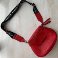 Balenciaga Logo Crossbody Bag with Canvas Strap Red