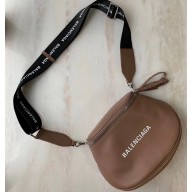 Balenciaga Logo Crossbody Bag with Canvas Strap Camel