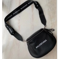 Balenciaga Logo Crossbody Bag with Canvas Strap Black